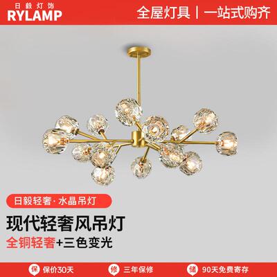 北欧吊灯现代简约水晶全铜轻奢灯具网红灯饰分子灯创意个性客厅灯