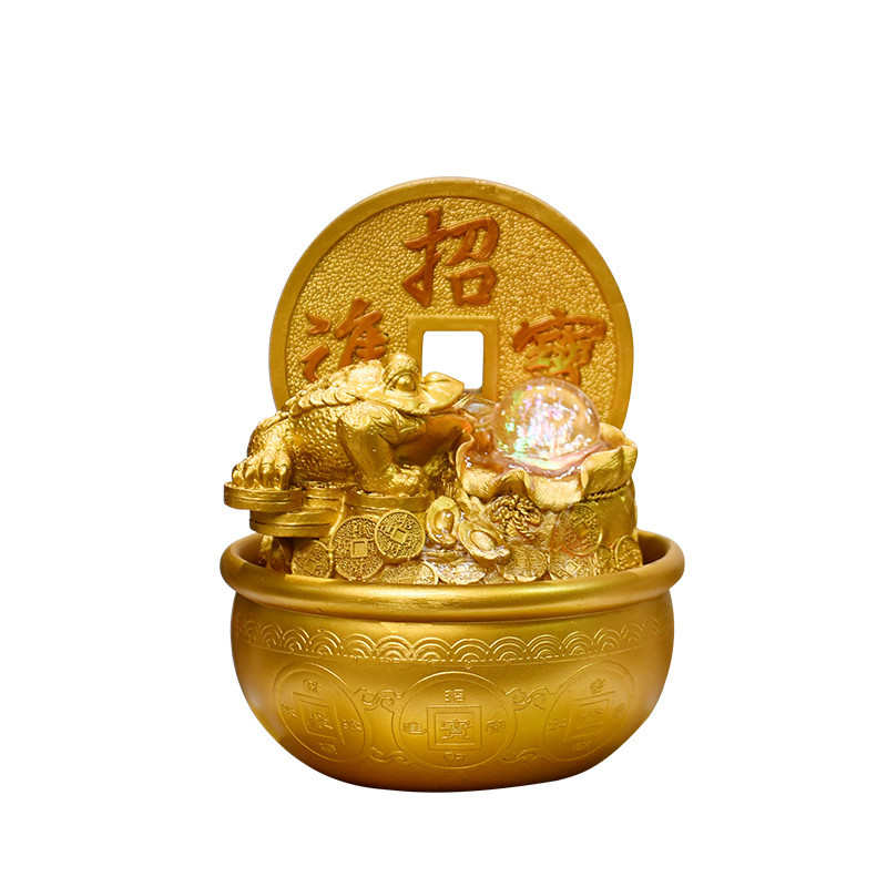 新中式金蟾流水桌面摆件喜庆加湿器循环水办公桌装饰书房金鱼水景