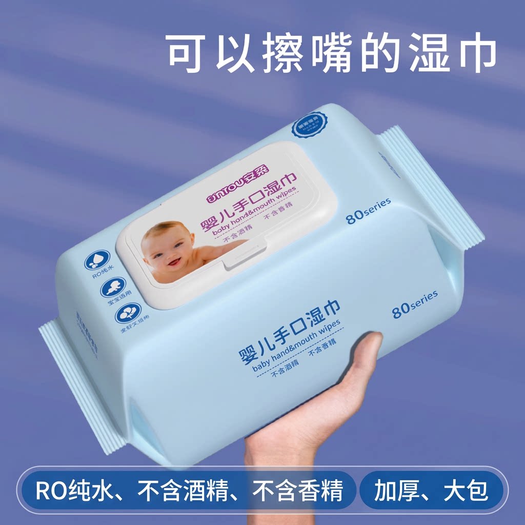 安柔婴儿湿巾80抽大包新生儿宝宝手口专用RO纯水加厚抽取式湿纸巾