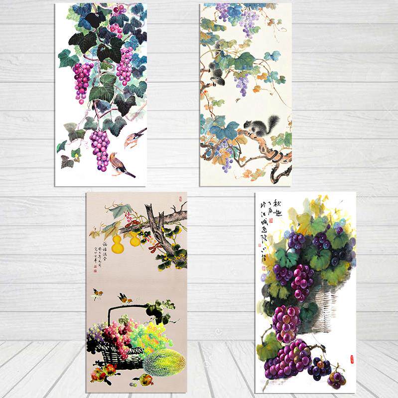 水墨葡萄贴画餐厅装饰画紫气东来客厅玄关挂画硕果累累丰收图壁画