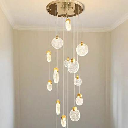 别奢墅复式梯吊灯新款水晶现8113代简楼约轻旋转lft公寓挑o空长吊