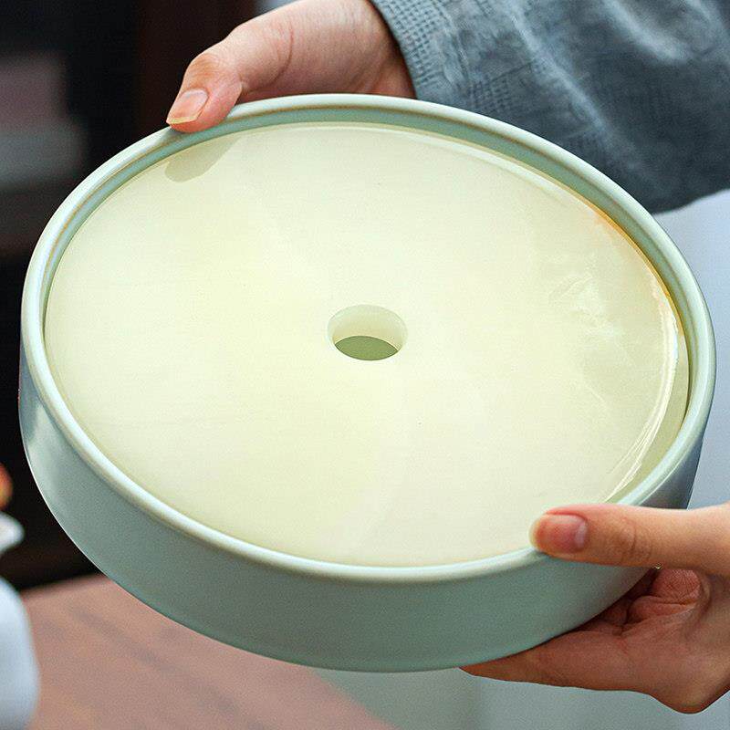 玉石石头茶盘圆形陶瓷托盘壶承储水茶台家用功夫茶具小型干泡茶台