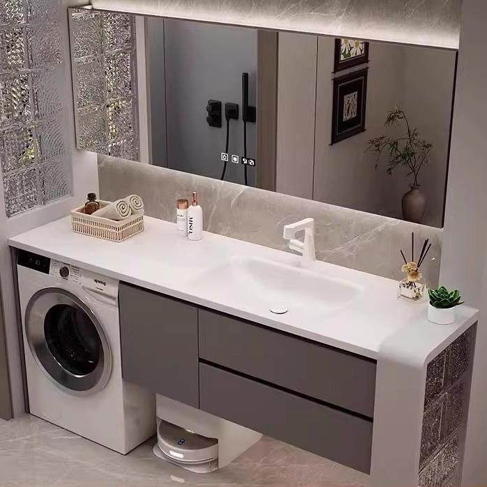 定制浴室柜组合洗衣机伴侣一体柜新款简约洗脸盆陶瓷盆储物柜北欧