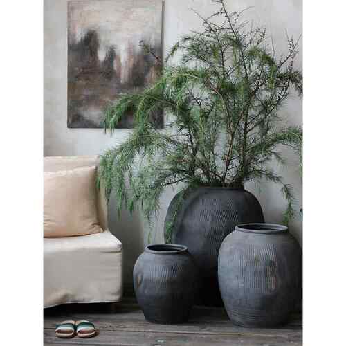 复古灰色陶罐侘寂风造景装饰花园翁缸粗陶土陶落地圆形大肚大花瓶