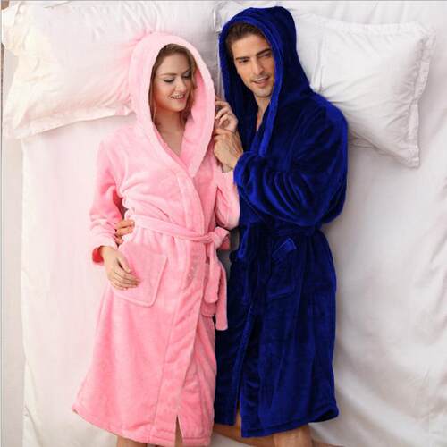 Home wear flannel hooded nightgown hotel bathrobe long