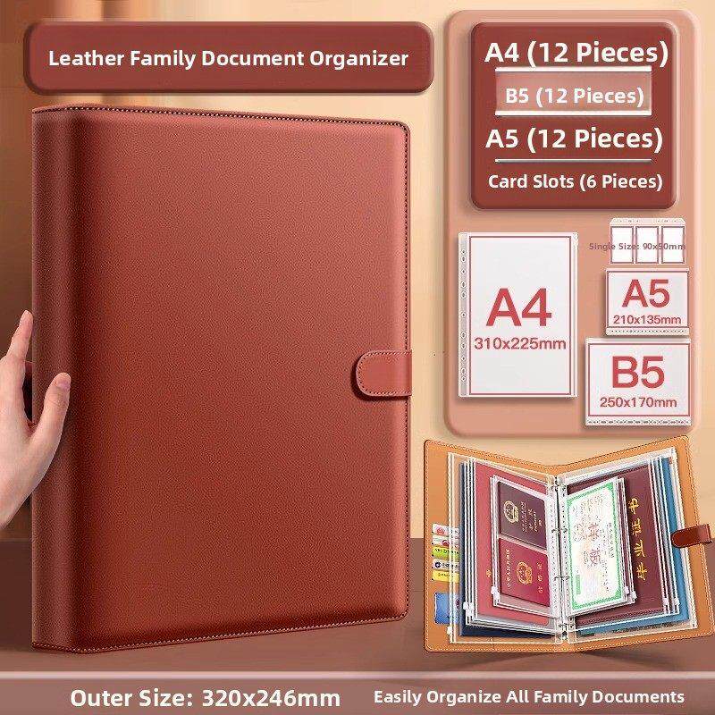 加厚皮革家庭文件化妆品袋信息活页A4B5储存书证书账单档案孕妇和