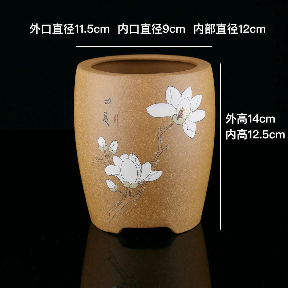 泥泥大精工高档宜兴白玉兰绿云兰花盆盆景精品富贵原矿段绘春兰