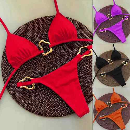 Two-Piece Set Women'S Solid Color Tie Side Bikini Set,