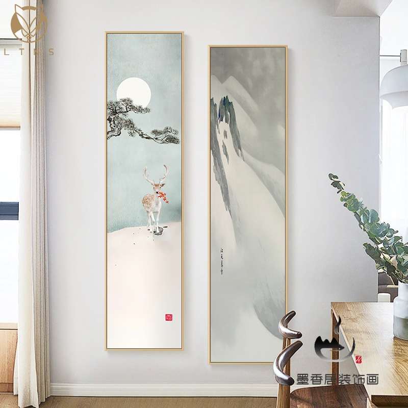 新中式挂画入户玄关装饰画竖版餐厅茶室背景墙壁画日式荷花水墨画图片
