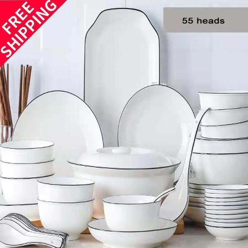18pcs Set bowls plates ceramic tableware kitchen snack spoon - 实物图