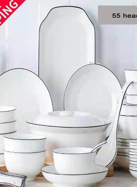 18pcs Set bowls plates ceramic tableware kitchen snack spoon
