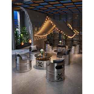 需定制工业风酒吧桌椅组合网红个性铁艺油桶定制咖啡厅清吧卡座沙