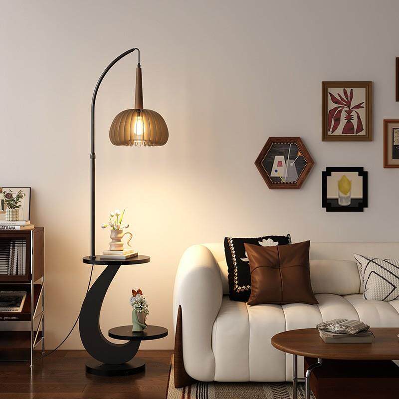 立客厅落地轻灯沙发旁意奢创中古置物架一体书房卧室852装饰氛围