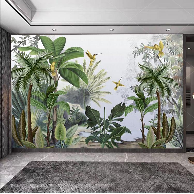 东南亚热带雨林植物壁纸墙布芭蕉叶装饰墙纸泰式风格餐厅民宿壁布