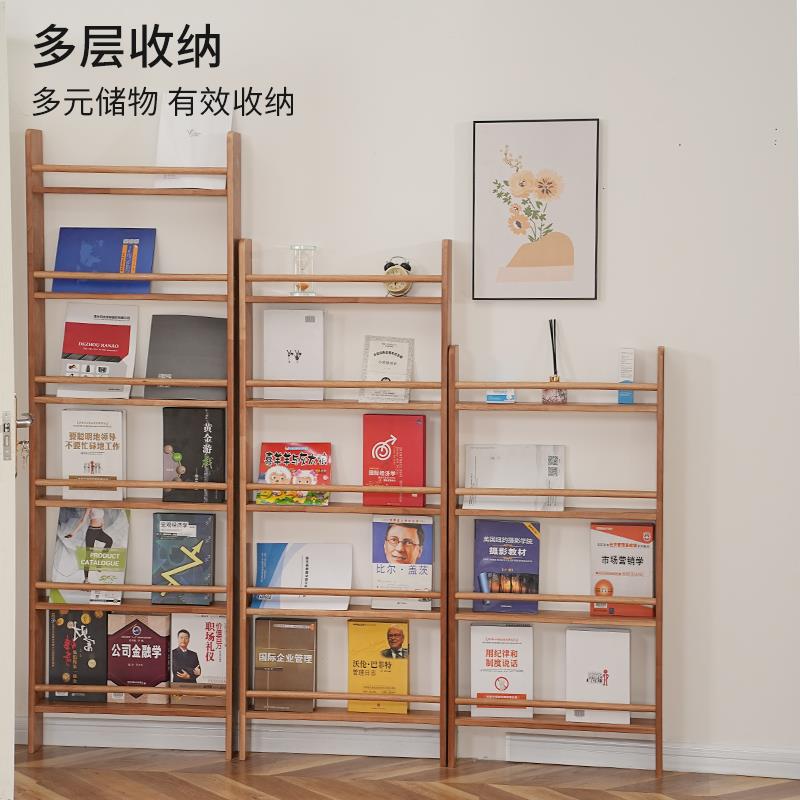 门后书架极窄家用置物架实木儿童收纳柜免打孔靠墙超薄小型收纳架