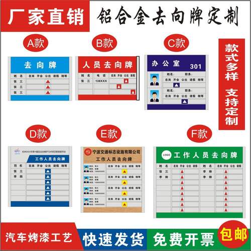 铝合金去向牌工作人员在岗指示门牌铝板不锈钢烤漆印字安全标识牌