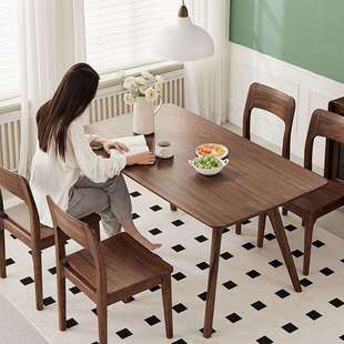简约黑胡桃木餐桌实木长餐桌饭桌1.4米1.6米1.8米工作台长桌