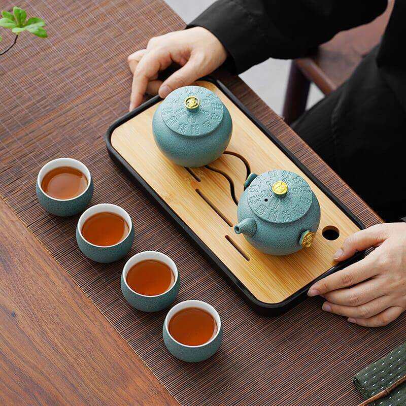 日式旅行茶具套装办公家用手抓壶中式陶瓷茶杯户外小茶盘便携包装