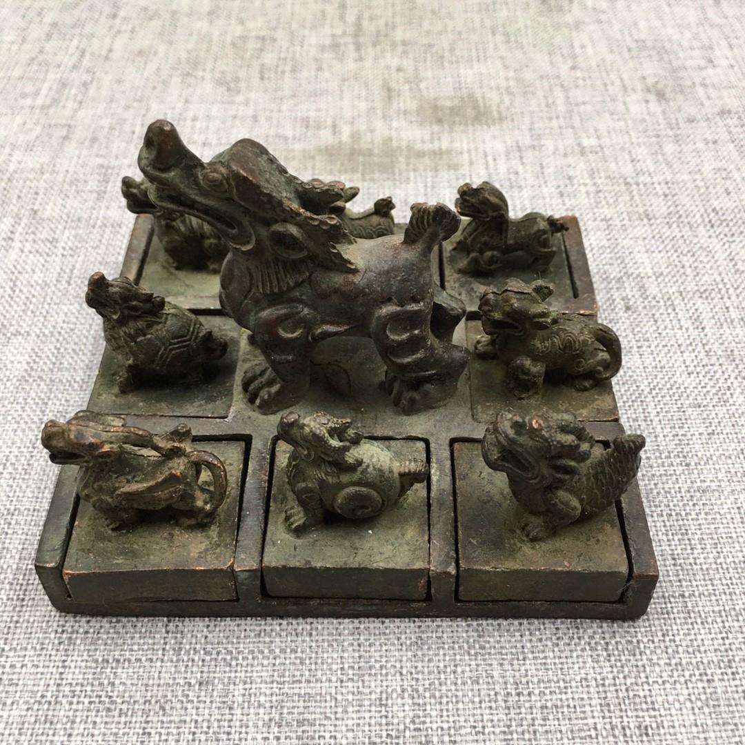 仿古铜印章龙生九子印章九个一套摆件书房装饰摆件