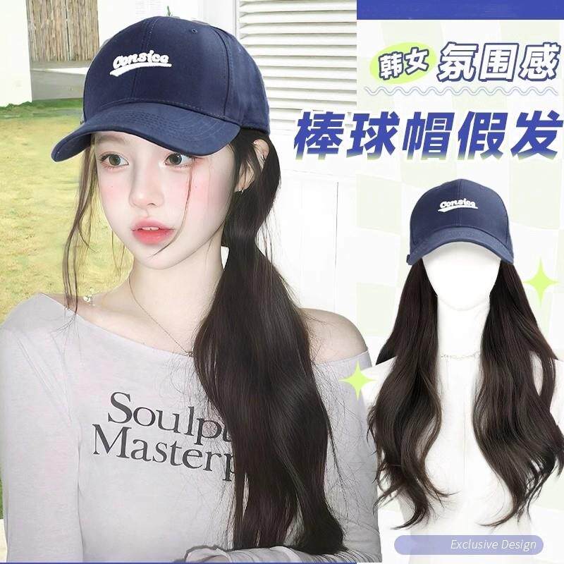 韩式帽子假发一体式全头套自然彷真发女爆款微卷氛围感棒球假发帽