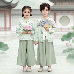 儿童唐装新中式长袖汉服套装中国风小学生国学服毕业班服表演服