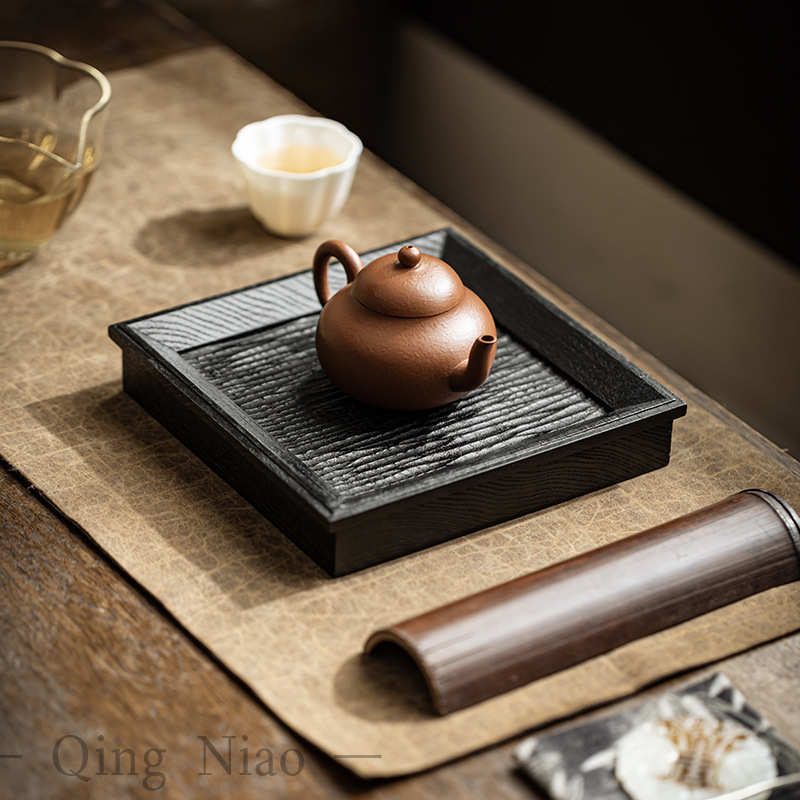 手工无间壶承家用干泡台复古碳化木小茶台方形蓄水茶托盘茶道配件