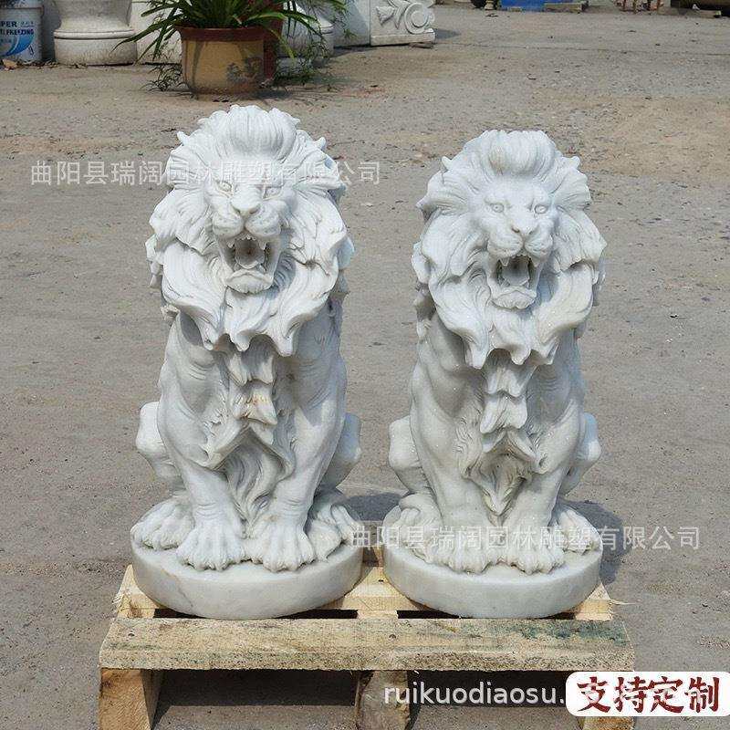 欧式狮子一对门口晚霞红狮子汇丰爬狮别墅酒店石精雕摆件石狮子
