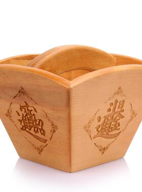 桃木米斗摆件日进斗金桃木摆件桃木斗 桃木米斗 带盖子五谷丰登米