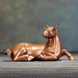 铜欣祥紫铜卧马摆件马到成功铜生肖马镇纸小茶宠书房桌面装饰品