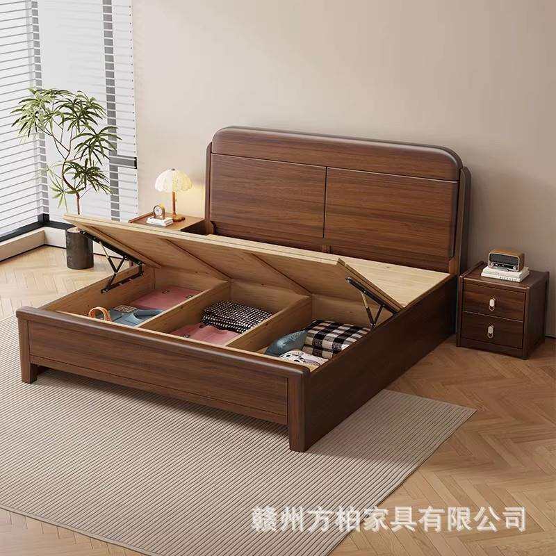 胡桃木实木床储物床双人床带抽屉大床主卧室实木床架婚床全实木床