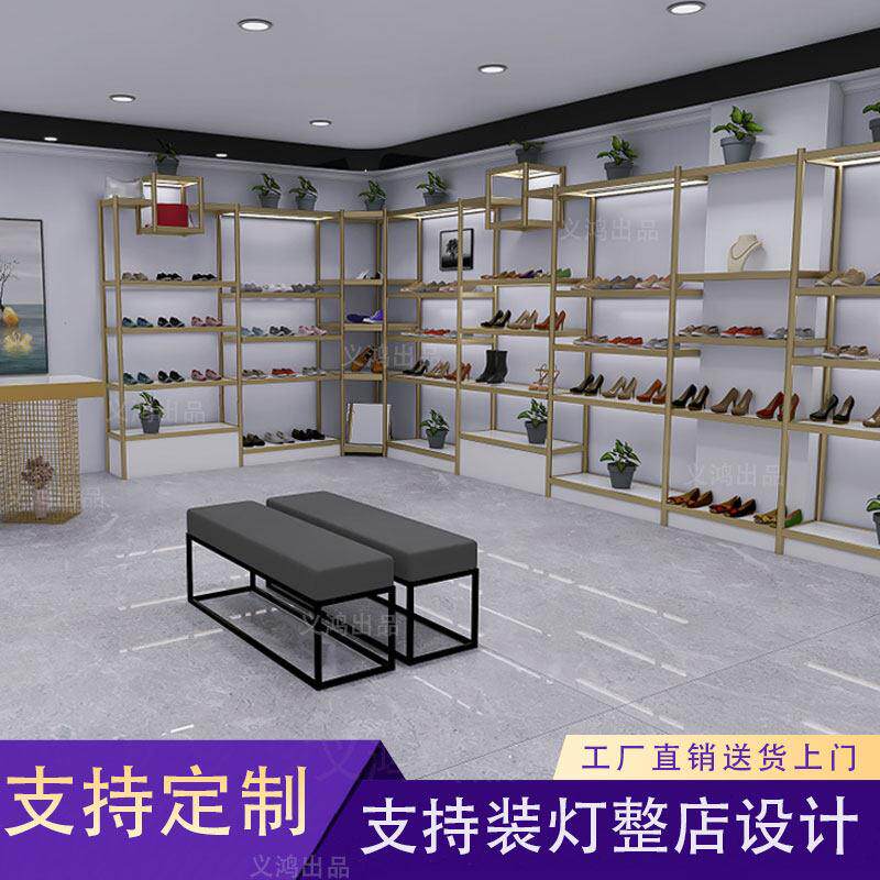 鞋店鞋架店面展示架童鞋鞋架服装店鞋柜鞋货架箱包带灯展架中岛架