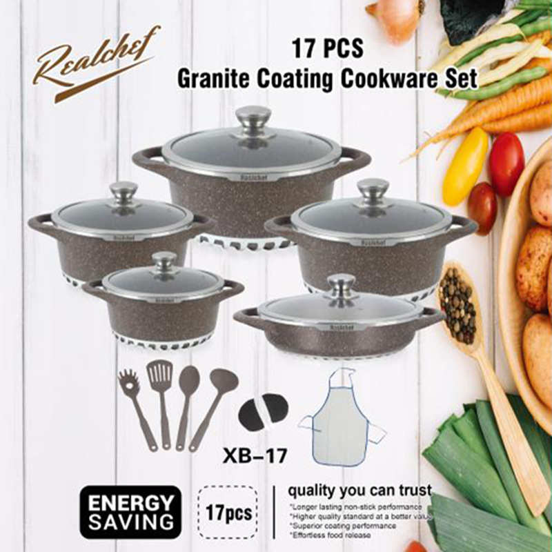 17pcs set 大理石意式17件套铝锅大理石汤锅厨具套装麦饭石铝套锅