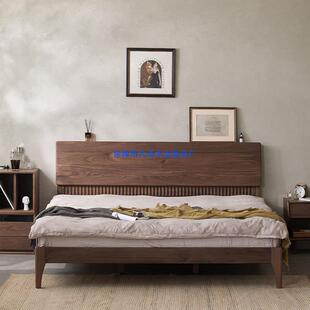 北欧全实木床北美黑胡桃木家具主卧床双人大床简约复古樱桃木婚床