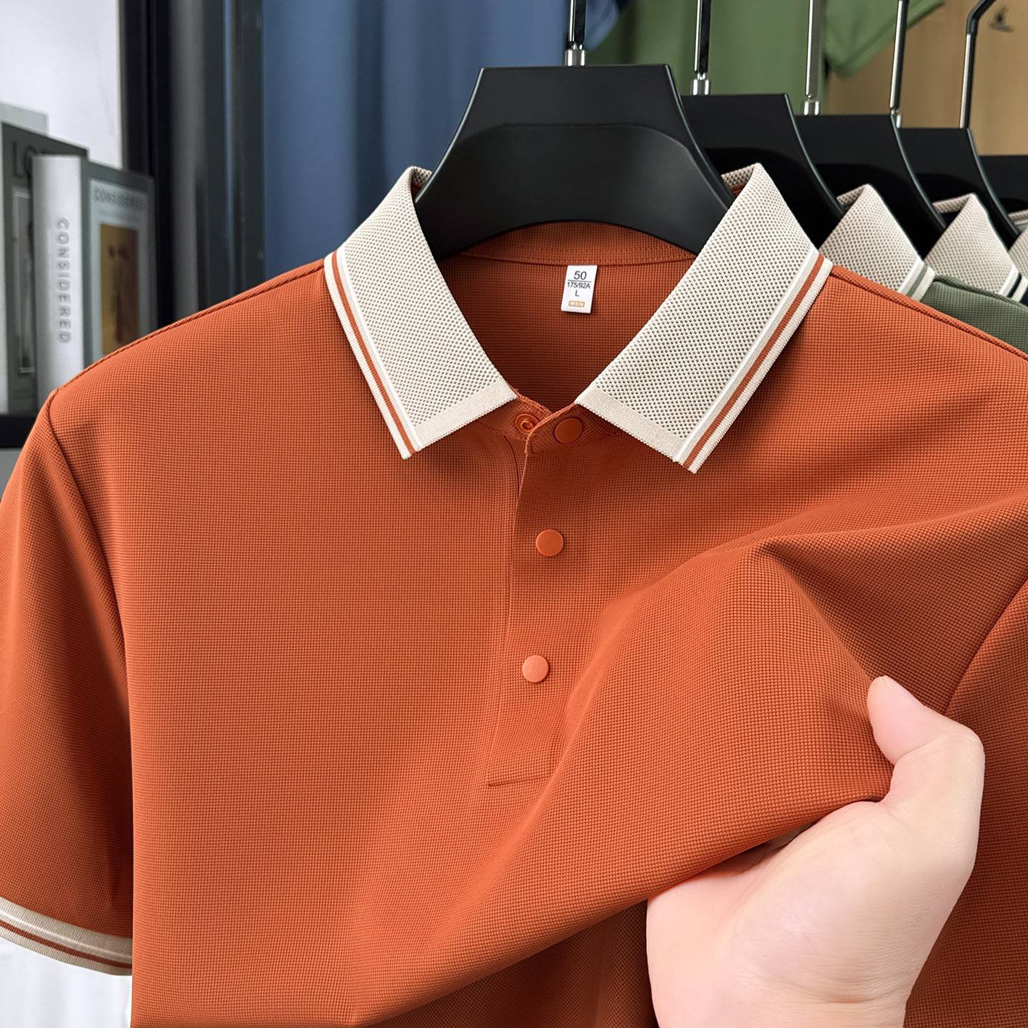 冰丝华夫格短袖t恤男夏季时尚休闲翻领polo衫年轻爸爸带领上衣服
