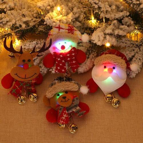 Light Up Christmas Brooch - Santa Snowman Bear Pin for Kids