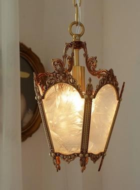 美式复古全铜冰玻璃法小吊过42283灯式中古花vintage床头阳台道玄