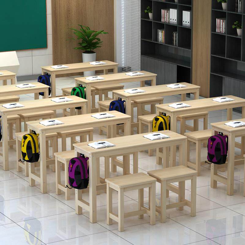 厂家直销中小学生实木课桌椅辅导班单、双校学习桌、写字台、训练