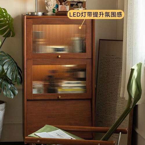 北欧实木书柜客厅家用落地收纳多功能杂志柜书房卧室复古储物边柜