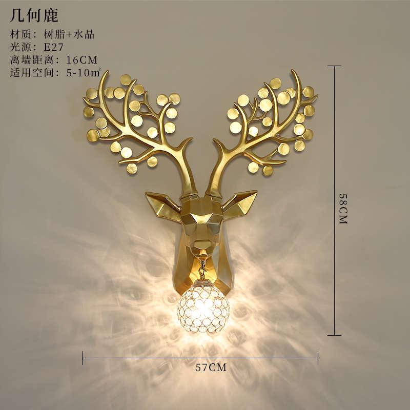 北欧招财装饰鹿角壁灯几何鹿头立体动物客厅背景墙过道走廊床头灯