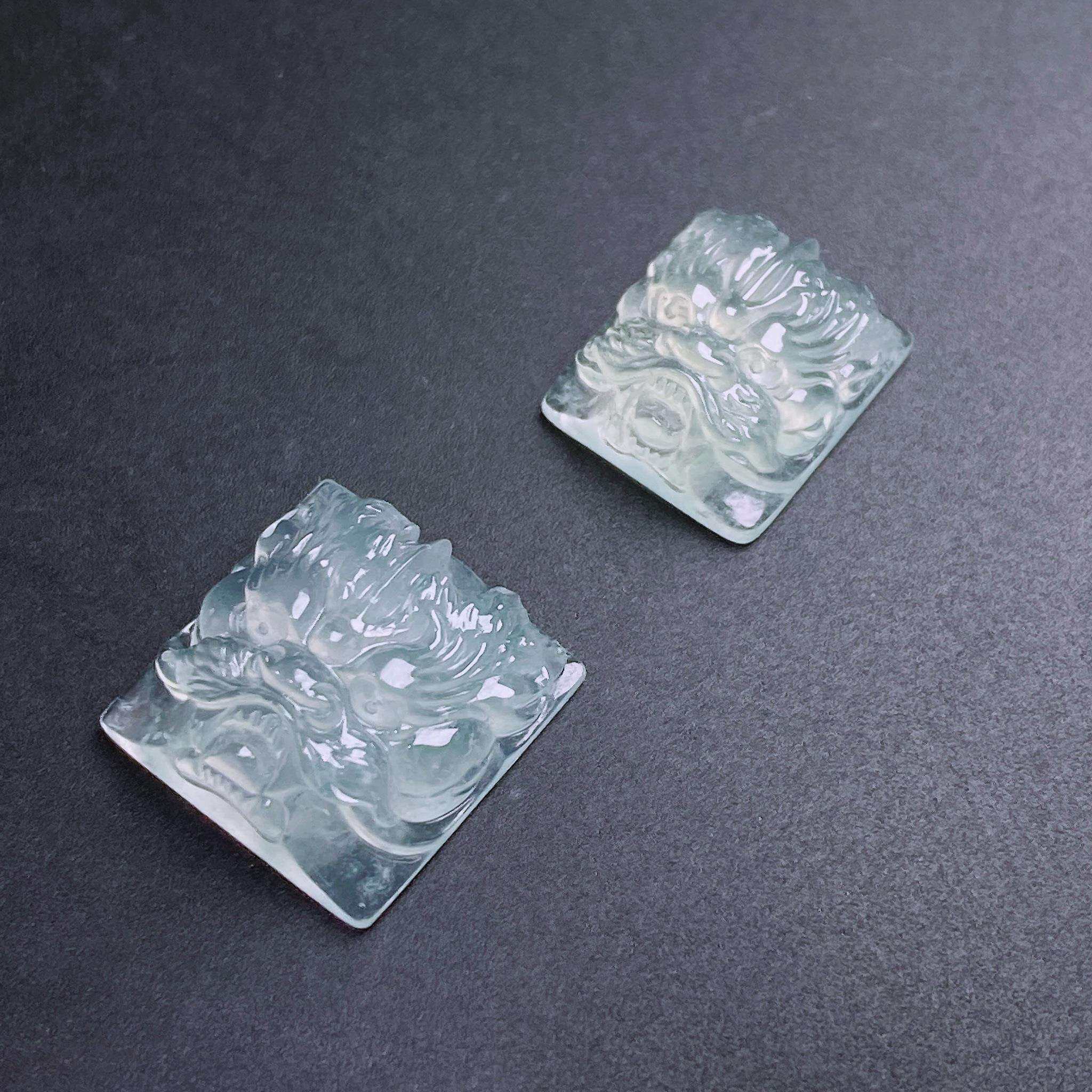 缅甸翡翠a货高冰种方形龙头裸石fxjz卡13-12.8-5.6m 11.5-10-5.2