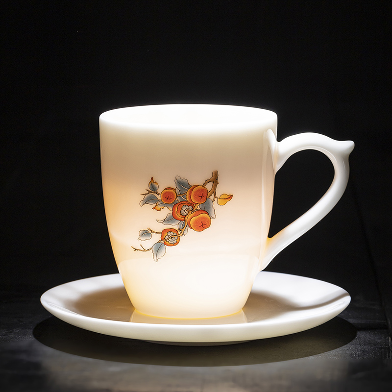 大号羊脂玉瓷茶杯200ml带把防烫功夫品茗杯大容量德化白瓷泡茶杯