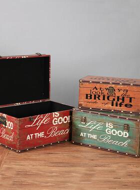 创意大号复古做旧木箱子皮箱收纳箱整理储物箱陈列拍照道具