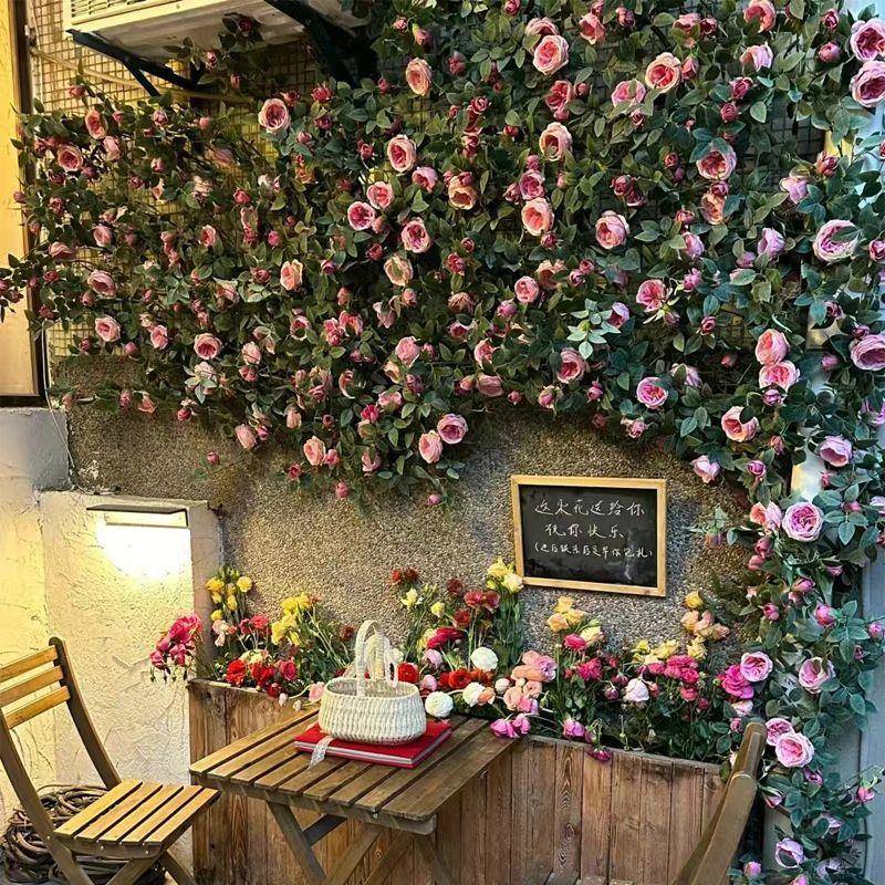 玫瑰花藤条网红景点拍照打卡花墙背景户外防水美陈布景造景花