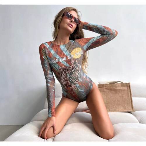 Womens Mesh One-Piece Swimsuit European Style Sun Protection