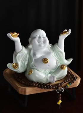 陶瓷弥勒佛小号招财白瓷笑佛像家居装饰桌面工艺品汽车内车载摆件