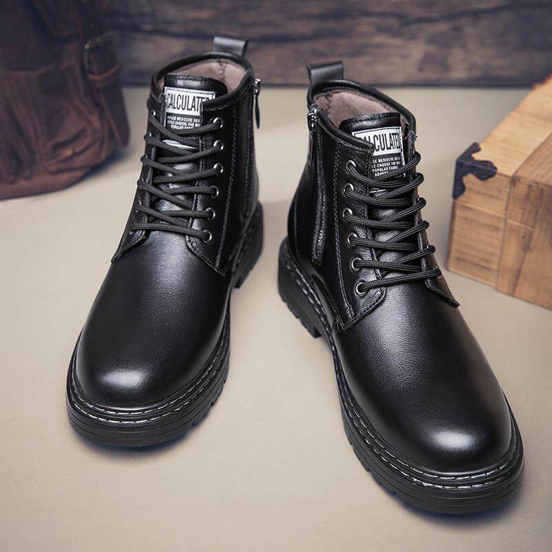 马丁靴男高帮冬季英伦风覆古百搭皮靴男士真皮加绒保暖休闲工装靴
