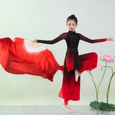 正品儿童古飘舞荷花奖溯跃擡龙典王演出服女逸练功服秧歌服艺扇考