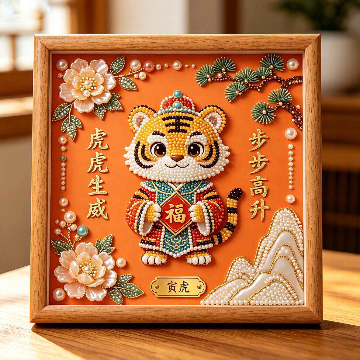 新款十二生肖珍珠画diy制作卡通动物手工装饰画带框可爱创意摆台