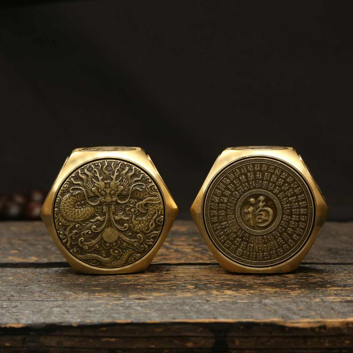 黄铜八面转转工艺品摆件 客厅办公室玄关桌面装饰 手把件铜工艺品