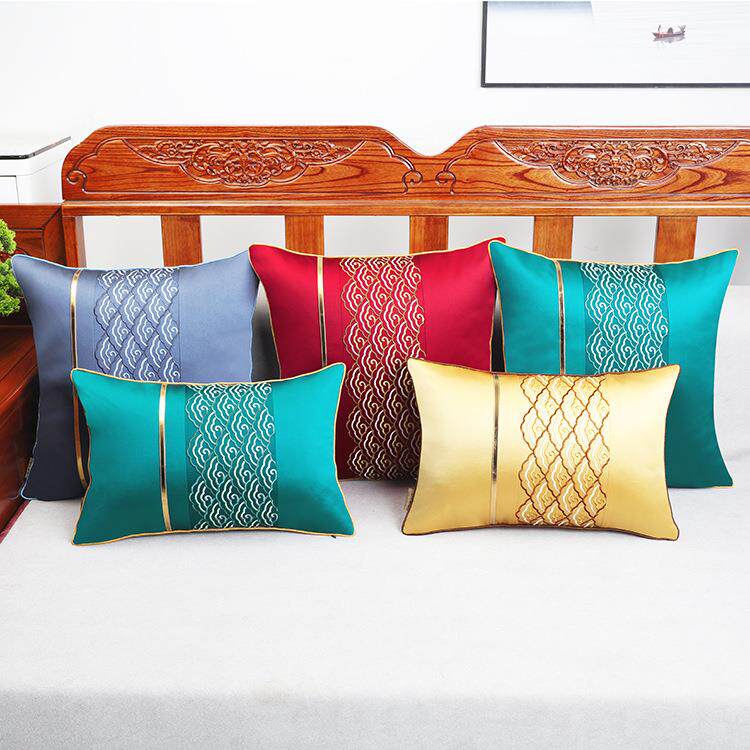 艺必旭新中式现代简约刺绣抱枕客厅卧室轻奢长方形靠垫靠背